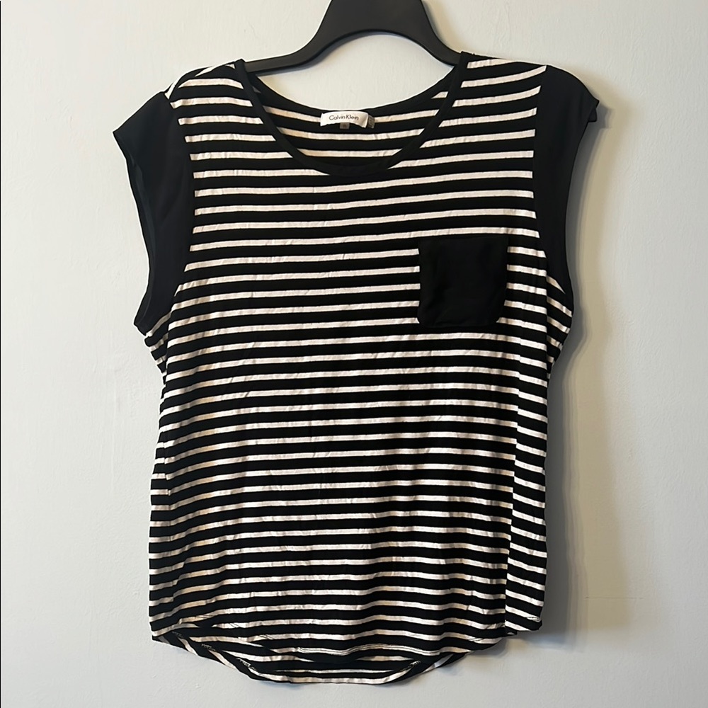 Calvin Klein Black and White Striped Women's Top
